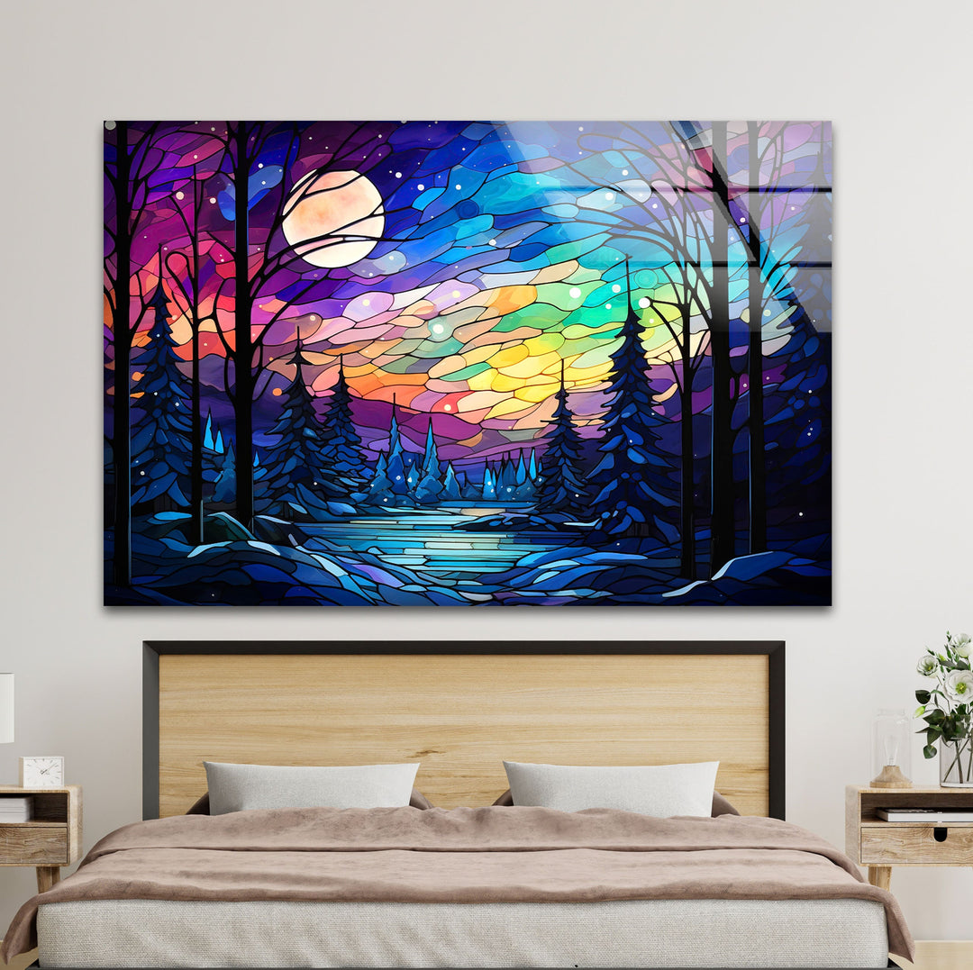 Forest Painting Glass Wall Art photo print on glass, prints on glass wall art