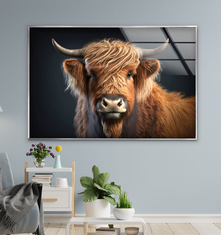 Scottish Cow Portrait Glass Wall Art print on glass, glass printed photos