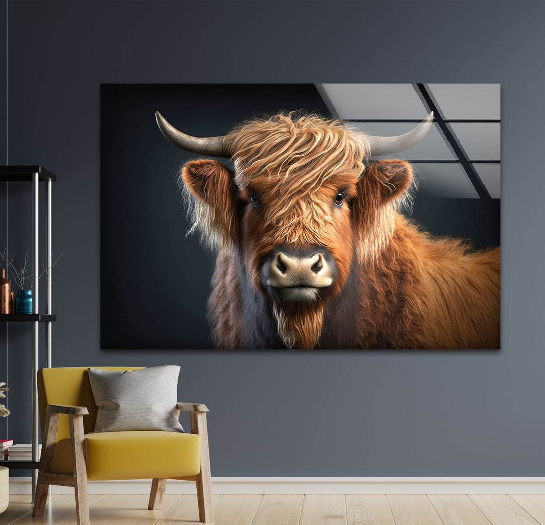 Scottish Cow Portrait Glass Wall Art             glass wall decor, glass wall art decor