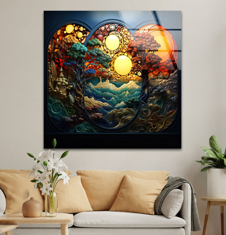 Stained Nature Sunset Glass Wall Art Glass Printing Wall Art, Print photos on glass