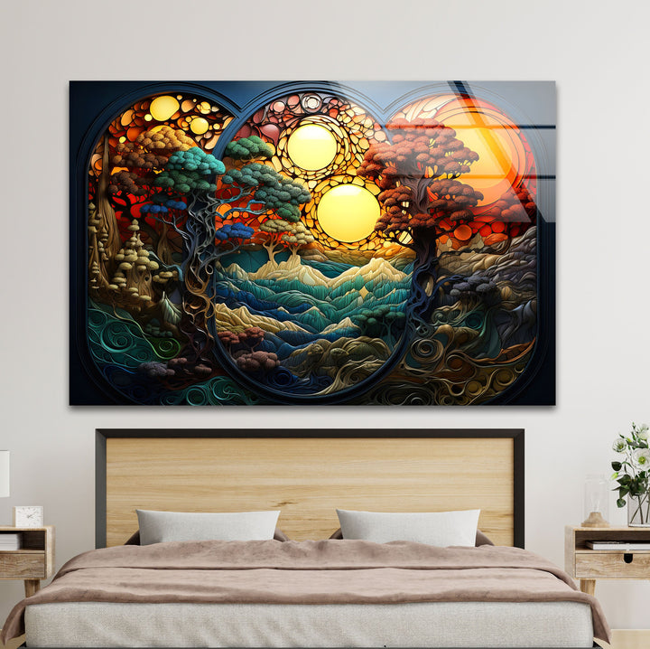 Stained Nature Sunset Glass Wall Art glass image printing, glass prints from photos