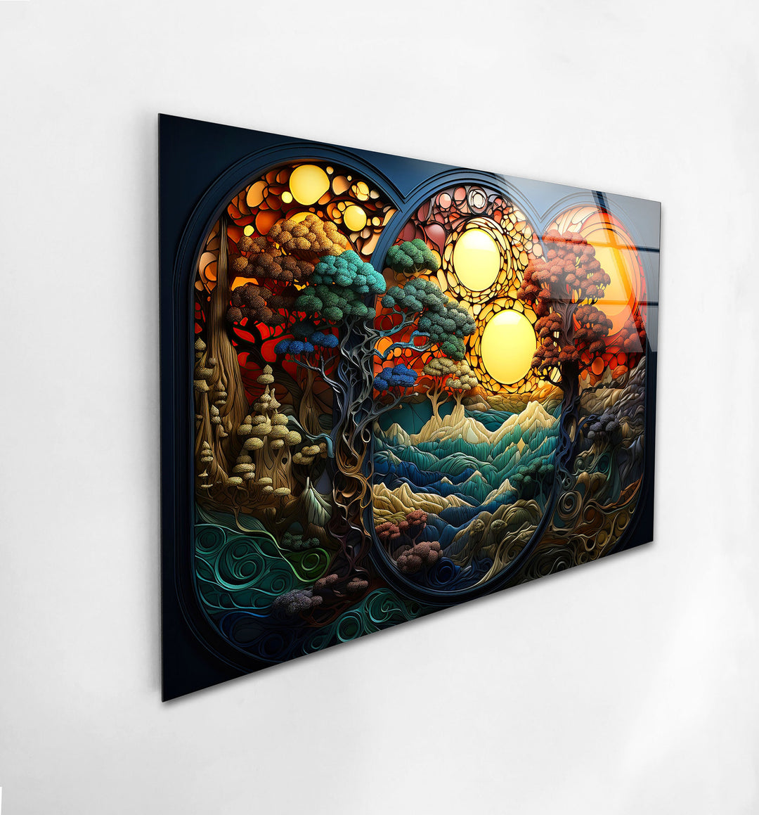 Stained Nature Sunset Glass Wall Art glass art painting, glass art for the Wall