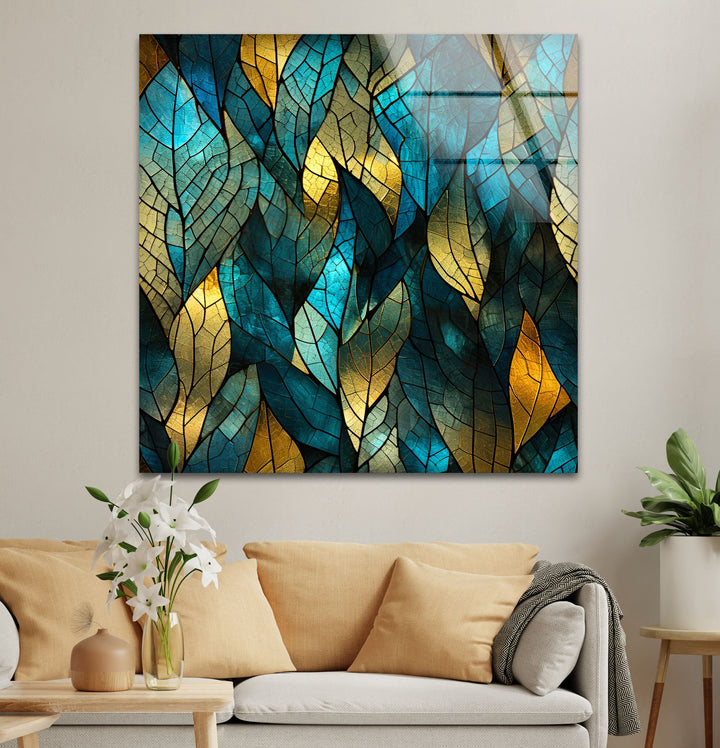 Mosaic Green Leaves Glass Wall Art glass art painting, glass art for the Wall