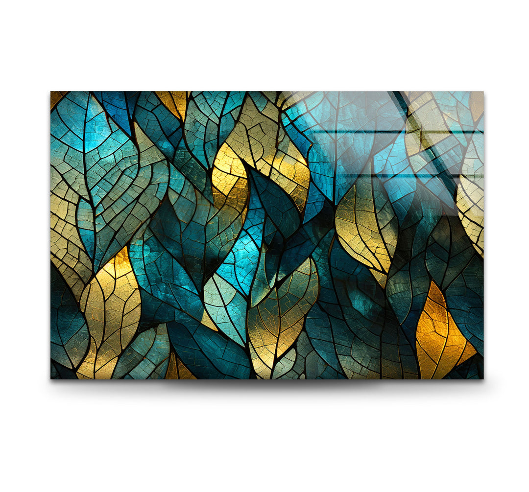 Mosaic Green Leaves Glass Wall Art Glass Printing Wall Art, Print photos on glass