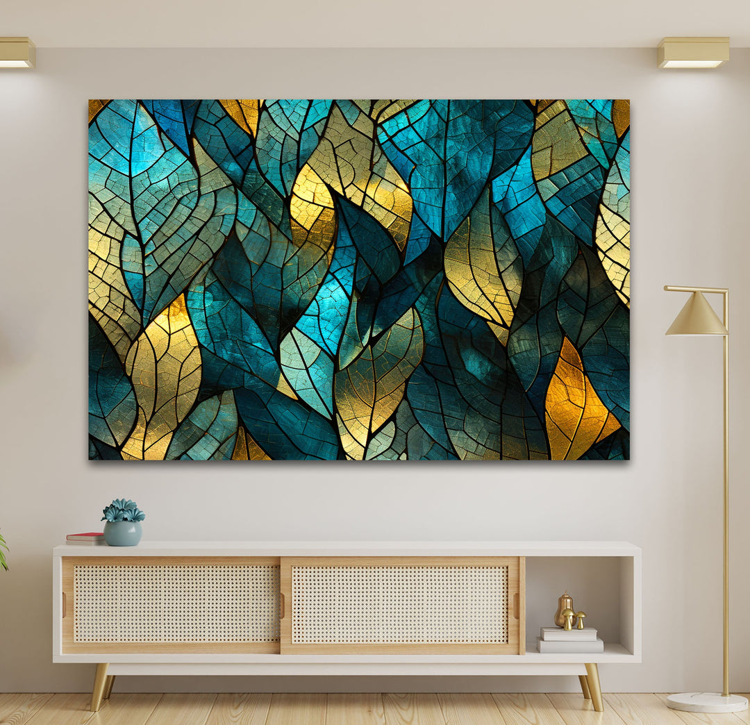 Mosaic Green Leaves Glass Wall Art glass wall decor, glass wall art decor