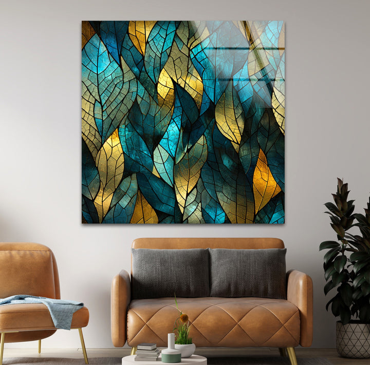 Mosaic Green Leaves Glass Wall Art custom glass pictures, glass art prints