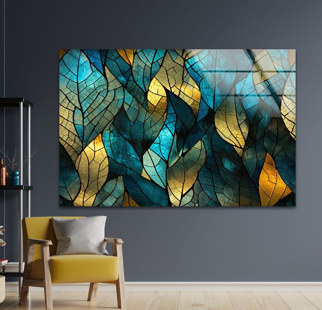 Mosaic Green Leaves Glass Wall Art photo print on glass, prints on glass wall art