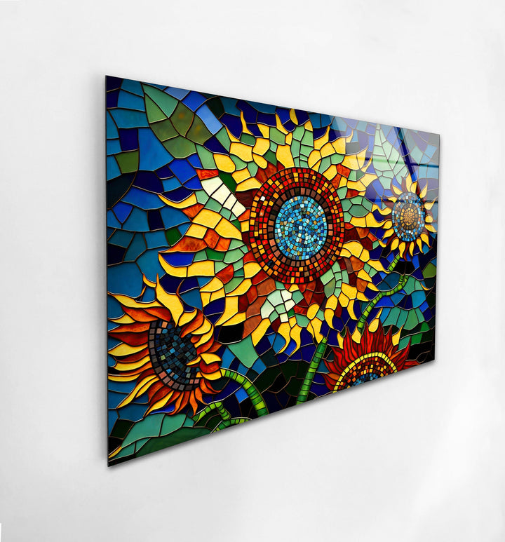 Mosaic Of Sunflowers Glass Wall Art, photo print on glass, prints on glass wall art