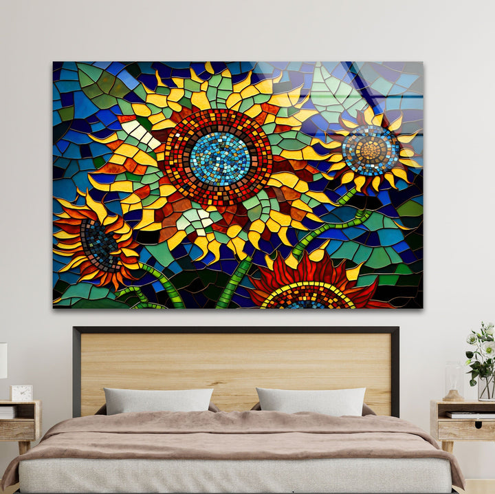 Mosaic Of Sunflowers Glass Wall Art, glass image printing, glass prints from photos