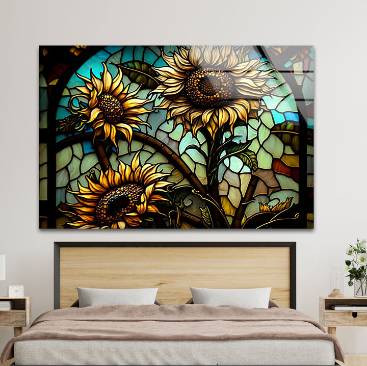 Sunflowers In A Stained Glass Window Glass Wall Art, Glass Printing Wall Art, Print photos on glass