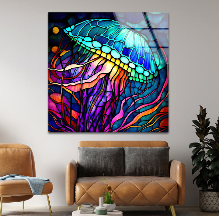 Colored Starfish Glass Wall Art print picture on glass, Tempered Glass Wall Art