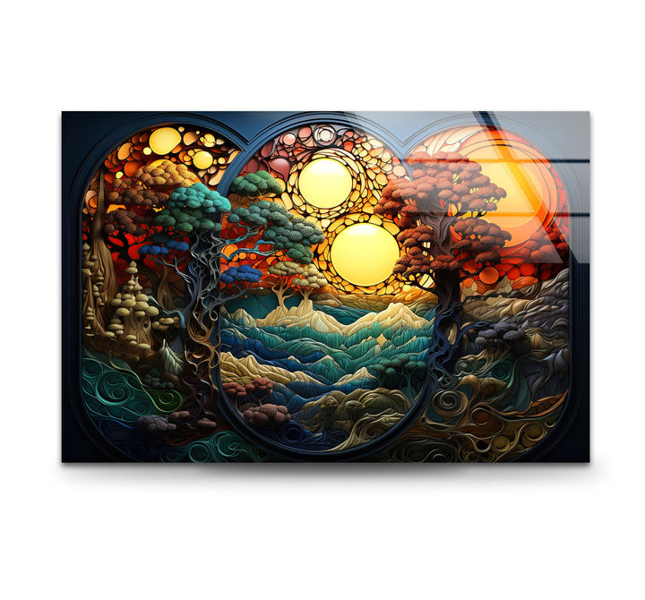 Stained Nature Sunset Glass Wall Art stained glass wall art, stained glass wall decor