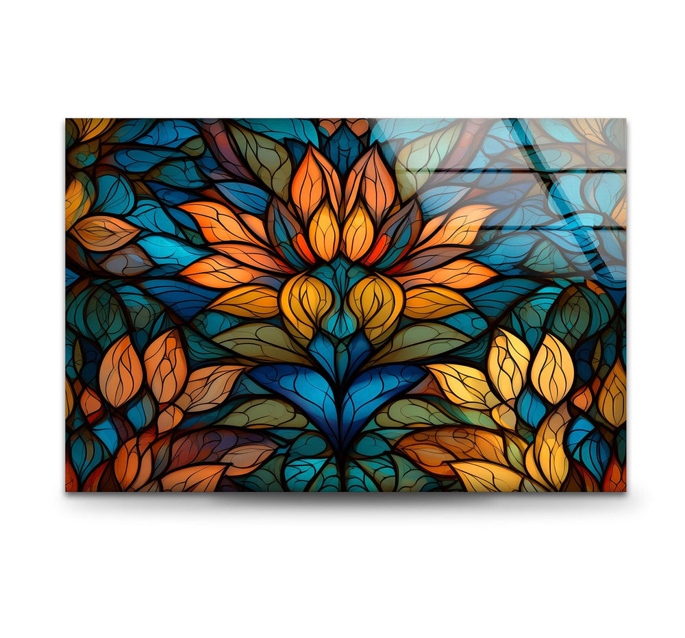 Stained Orange Flower Glass Wall Art custom glass photo prints, large glass prints