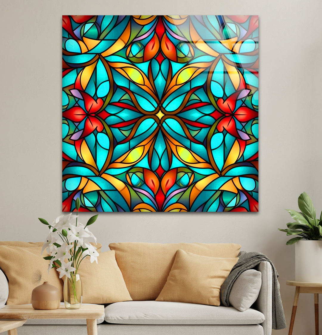 Seamless Pattern Stained Glass Wall Art photo print on glass, prints on glass wall art