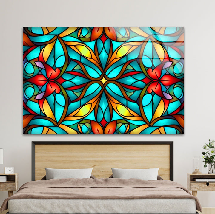 Seamless Pattern Stained Glass Wall Art print on glass, glass printed photos