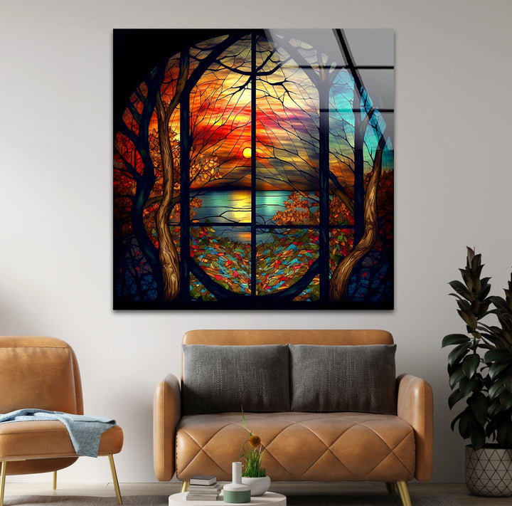 Stained Sunset Glass Wall Art glass pictures for Wall, glass prints wall art