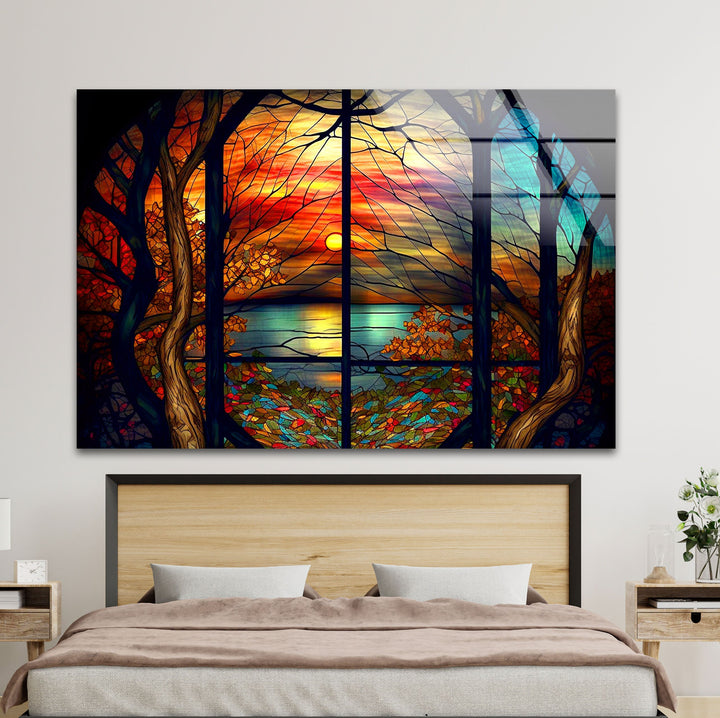 Stained Sunset Glass Wall Art custom glass pictures, glass art prints