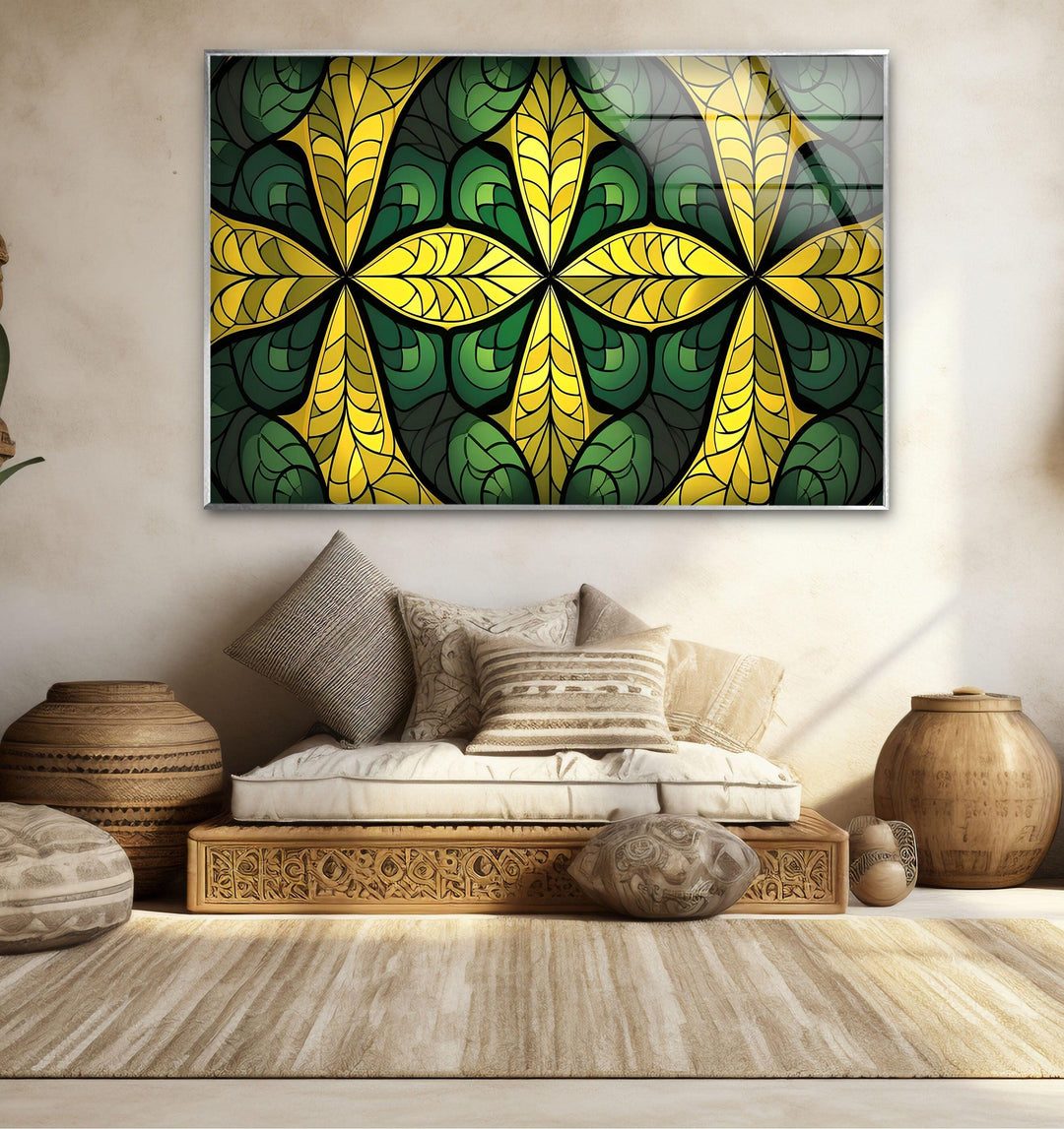 Green & Yellow Stained Glass Wall Art print on glass, glass printed photos