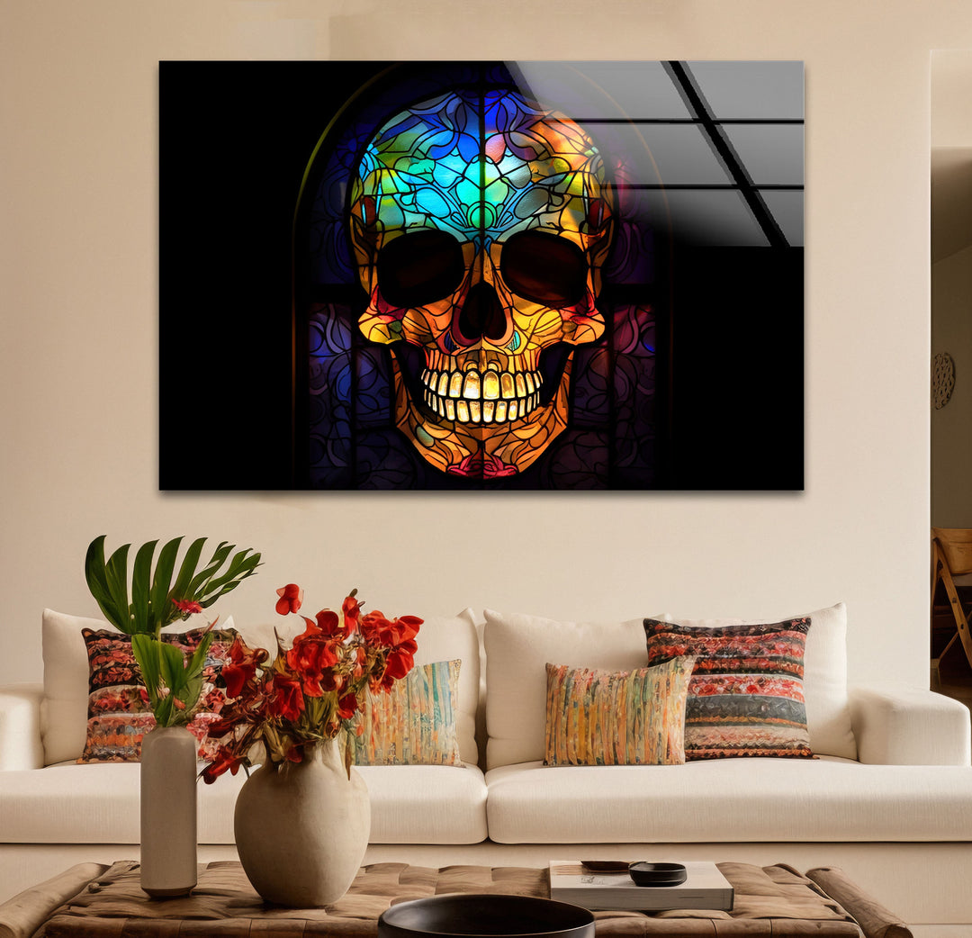 Orange Skull Cool Glass Art & Photo on Glass