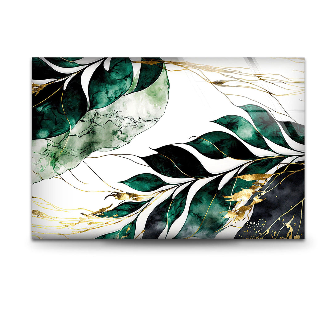 Green & White Leaves Glass Wall Art art glass wall art, glass wall art pictures