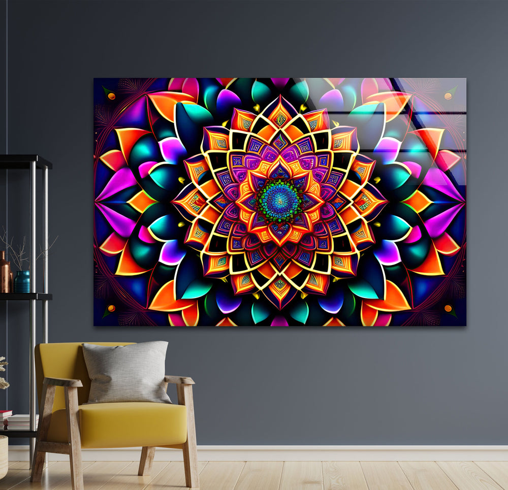 Colorful Mandala Glass Wall Art print on glass, glass printed photos