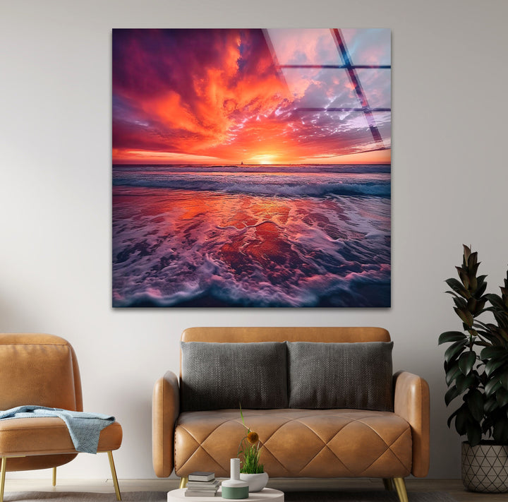 Sunset Over Water Waves Glass Wall Art large glass photo prints, glass wall photos