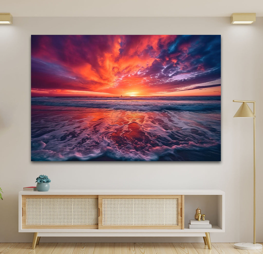 Sunset Over Water Waves Glass Wall Art glass pictures for Wall, glass prints wall art