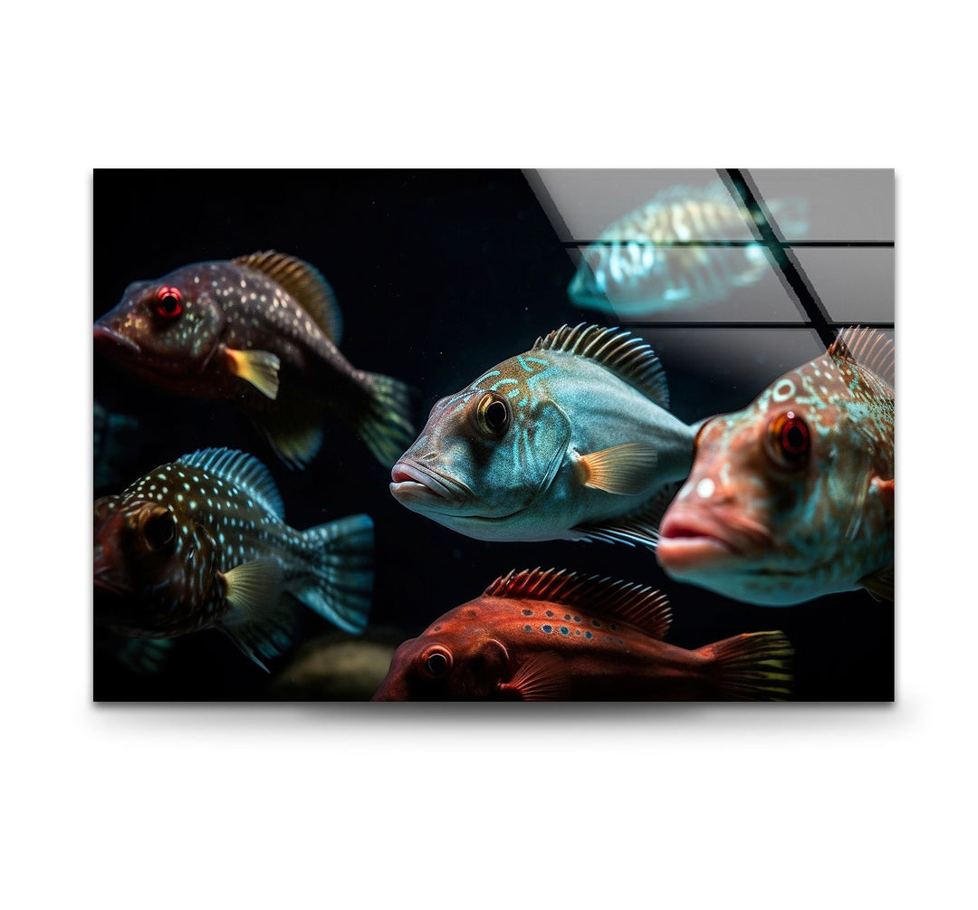 Colorful Fish Swimming Glass Wall Art print on glass, glass printed photos