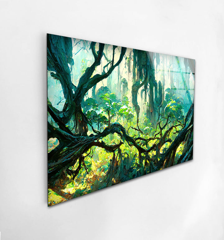 Forest Mayan Style Trees Glass Wall Art custom glass photo prints, large glass prints 