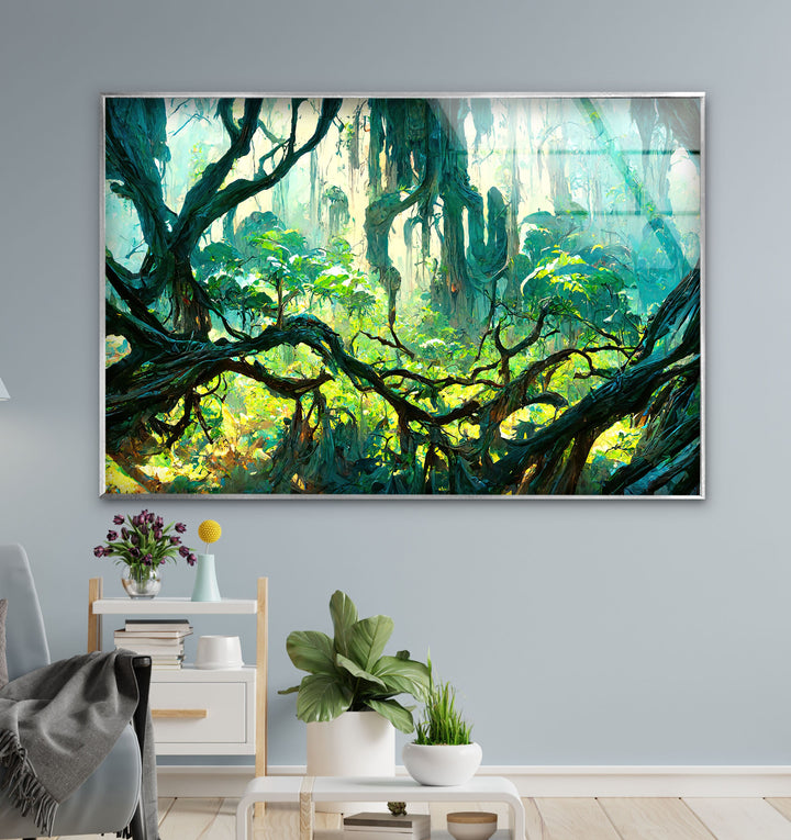 Forest Mayan Style Trees Glass Wall Art stained glass wall art, stained glass wall decor