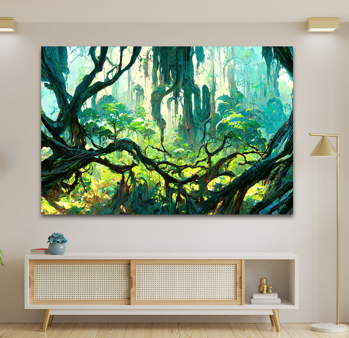 Forest Mayan Style Trees Glass Wall Art art glass wall art, glass wall art pictures