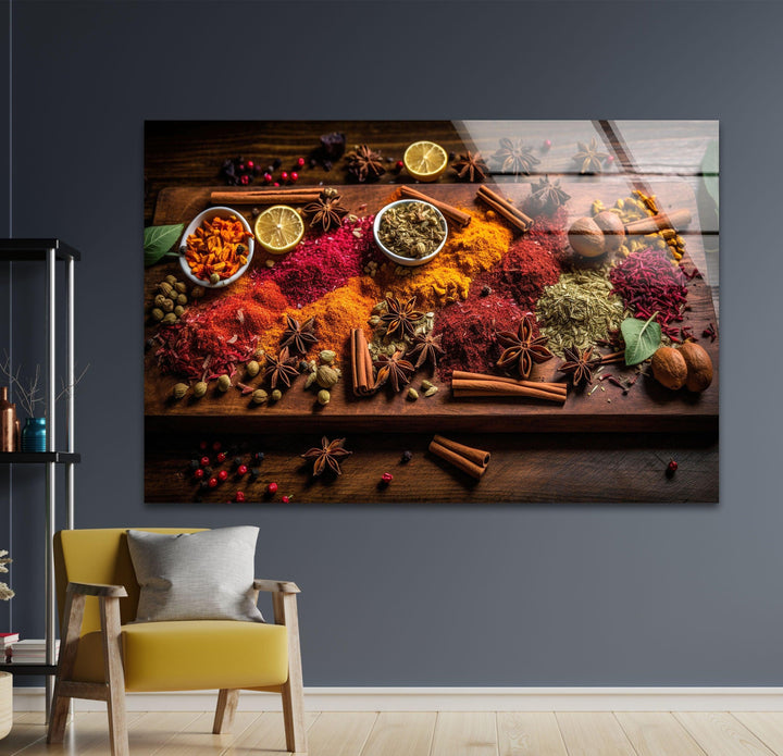 Mix Spices Glass Wall Art, photo print on glass, prints on glass wall art