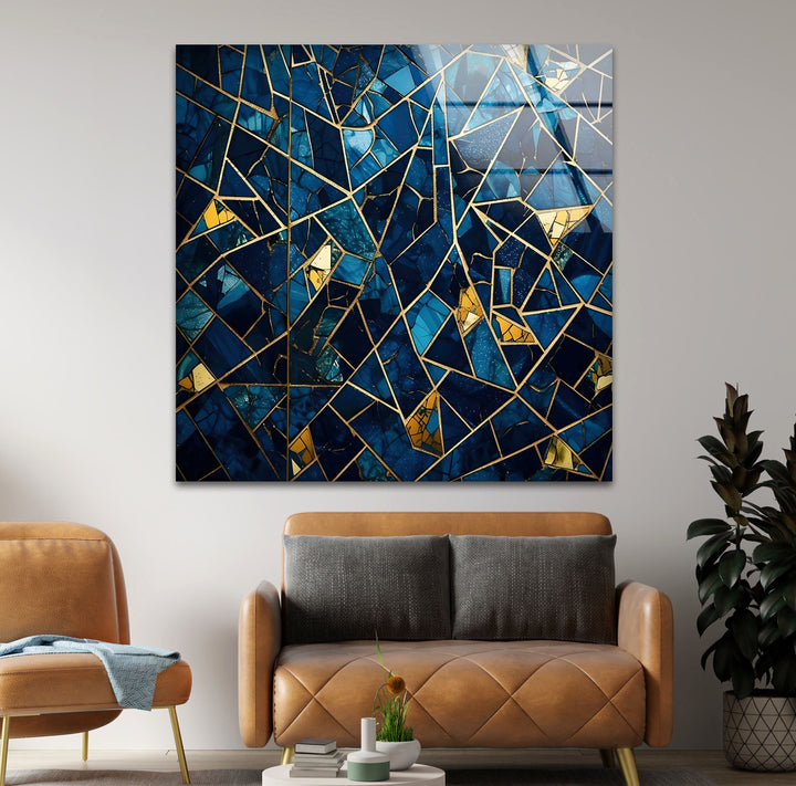 Stained Geometric Blue Glass Wall Art stained glass wall art, stained glass wall decor