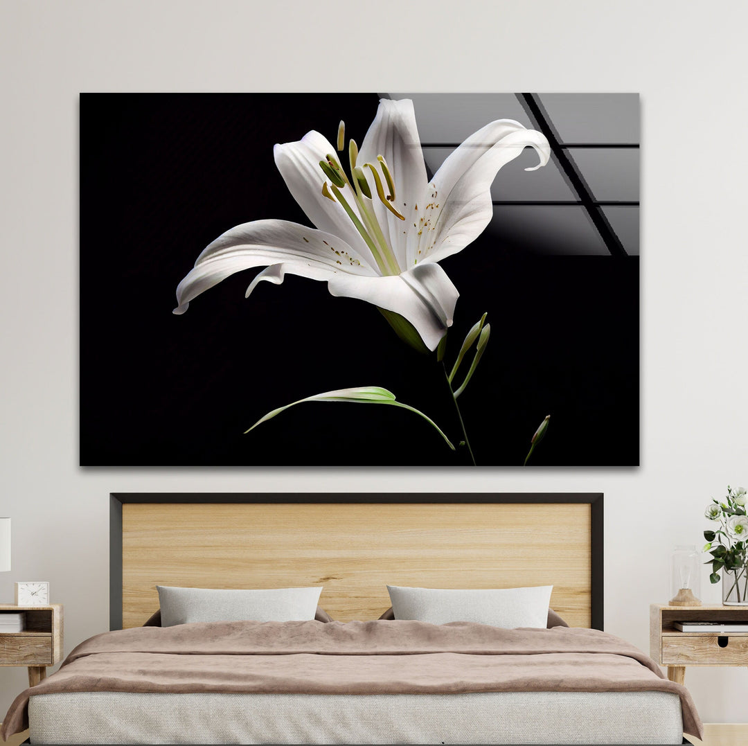 Solitary Stunning Lily Glass Wall Art, glass pictures for Wall, glass prints wall art