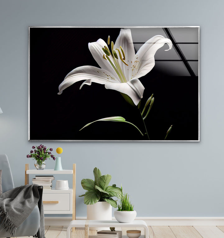 Solitary Stunning Lily Glass Wall Art, custom glass pictures, glass art prints