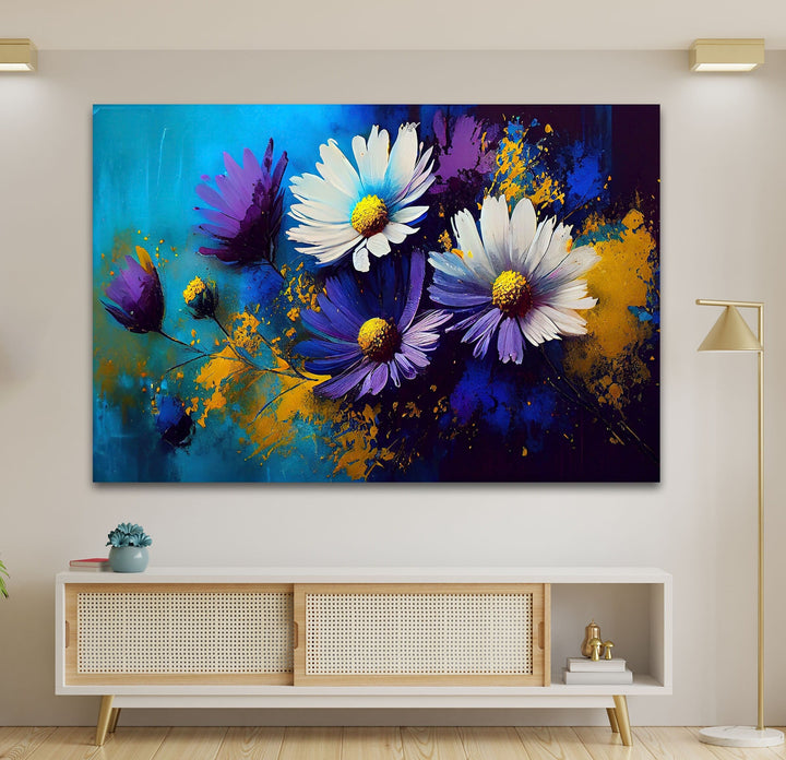 Painting Of Daisies Glass Wall Art, glass photo prints, glass picture prints