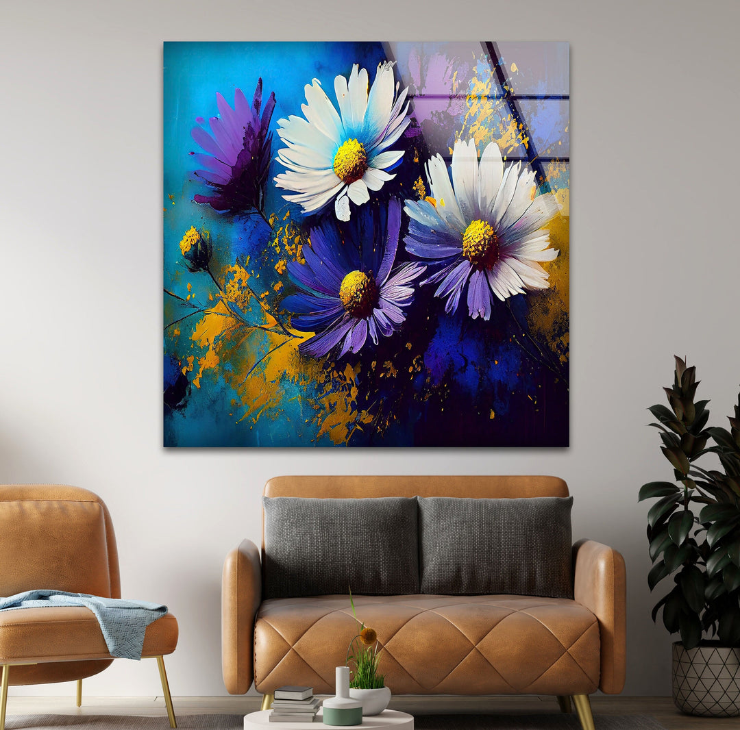 Painting Of Daisies Glass Wall Art, glass wall decor, glass wall art decor