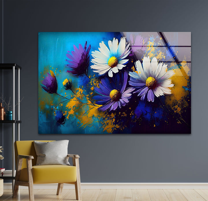 Painting Of Daisies Glass Wall Art, large glass photo prints, glass wall photos