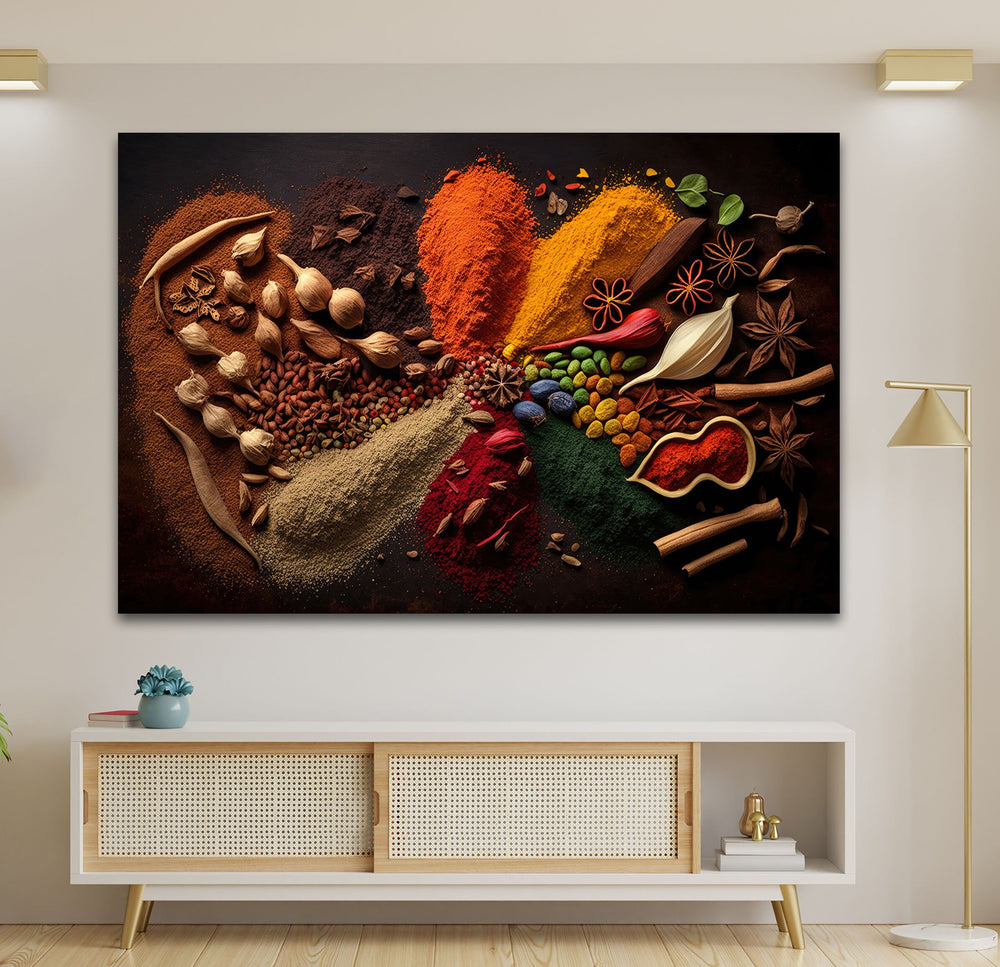 Dried Spices Glass Wall Art, glass wall decor, glass wall art decor