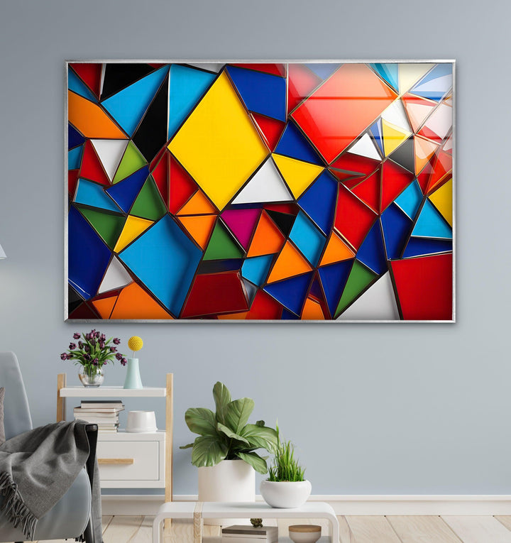 Stained Geometric Pattern Glass Wall Art Glass Printing Wall Art, Print photos on glass