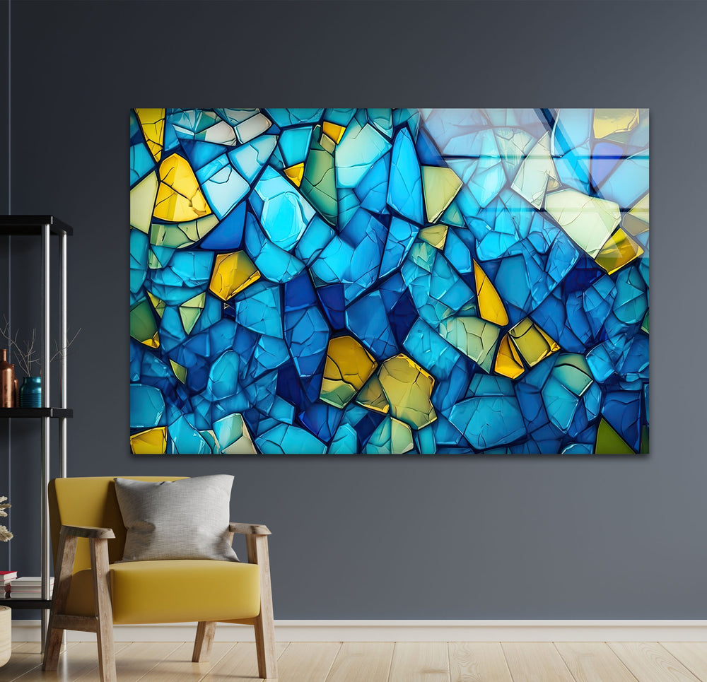 Mosaic Blue & Yellow Glass Wall Art custom glass pictures, glass art prints