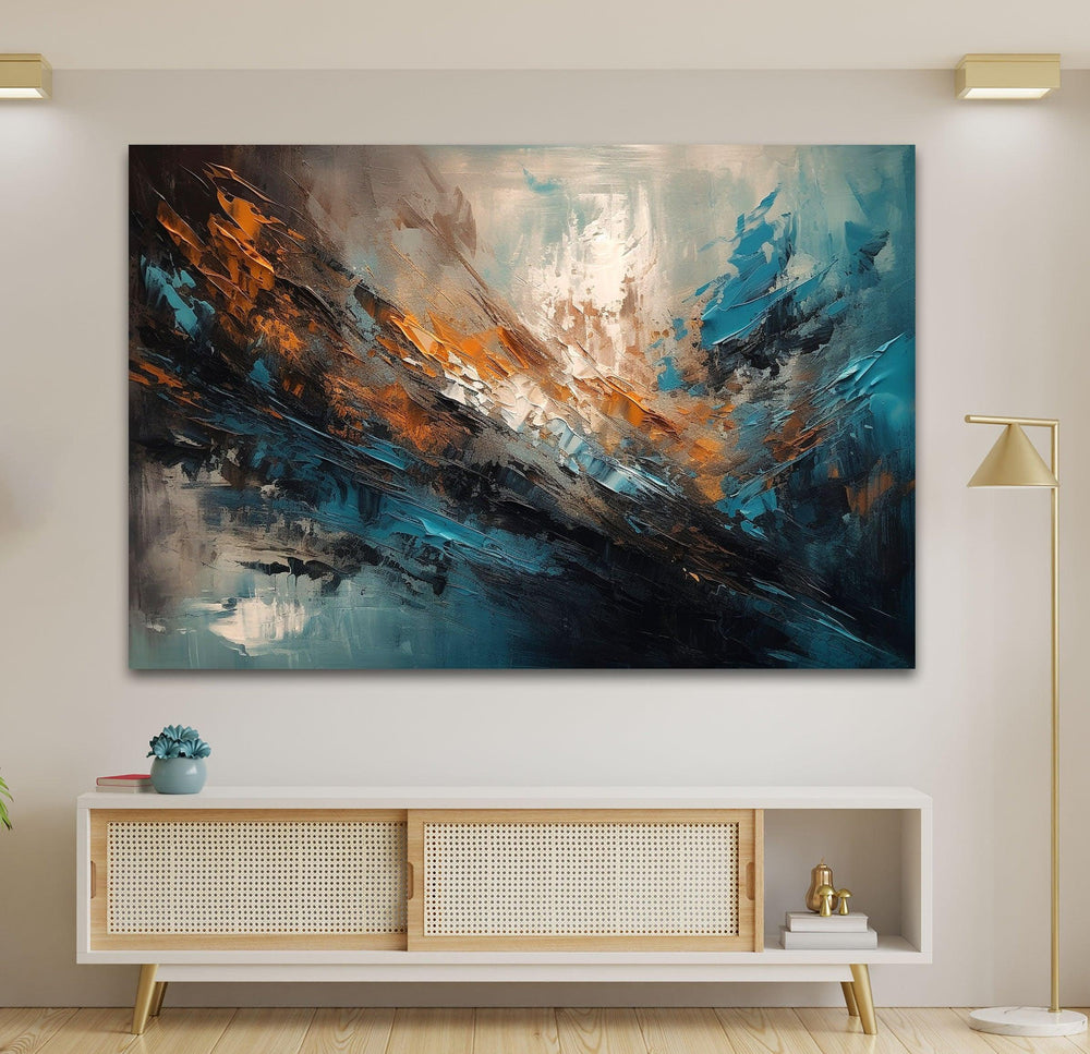 Blue & Orange Painting Glass Wall Art picture on glass wall art, photos printed on glass