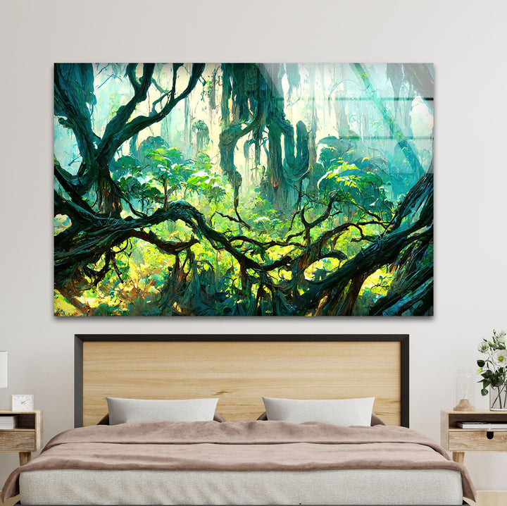 Forest Mayan Style Trees Glass Wall Art photo print on glass, prints on glass wall art