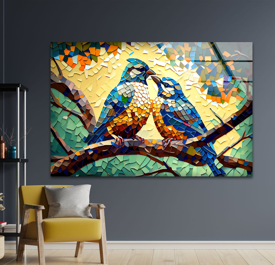 Mosaic of Birds Glass Wall Art custom glass pictures, glass art prints