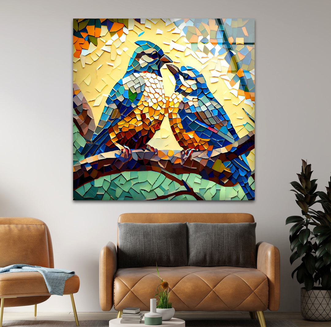 Mosaic of Birds Glass Wall Art photo print on glass, prints on glass wall art