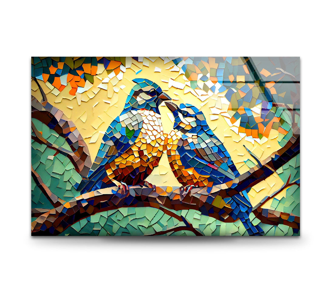 Mosaic of Birds Glass Wall Art Glass Printing Wall Art, Print photos on glass