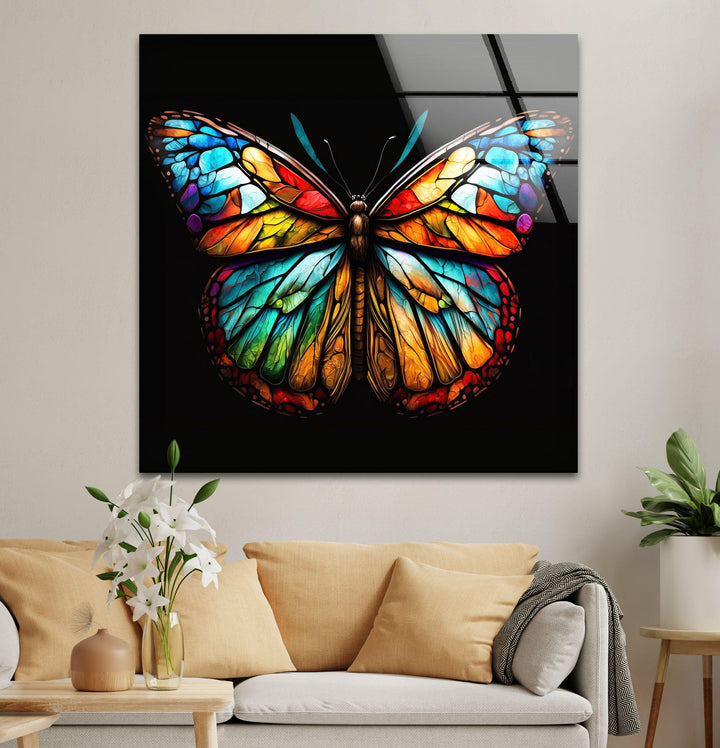 Colored Butterfly Glass Wall Art glass pictures for Wall, glass prints wall art