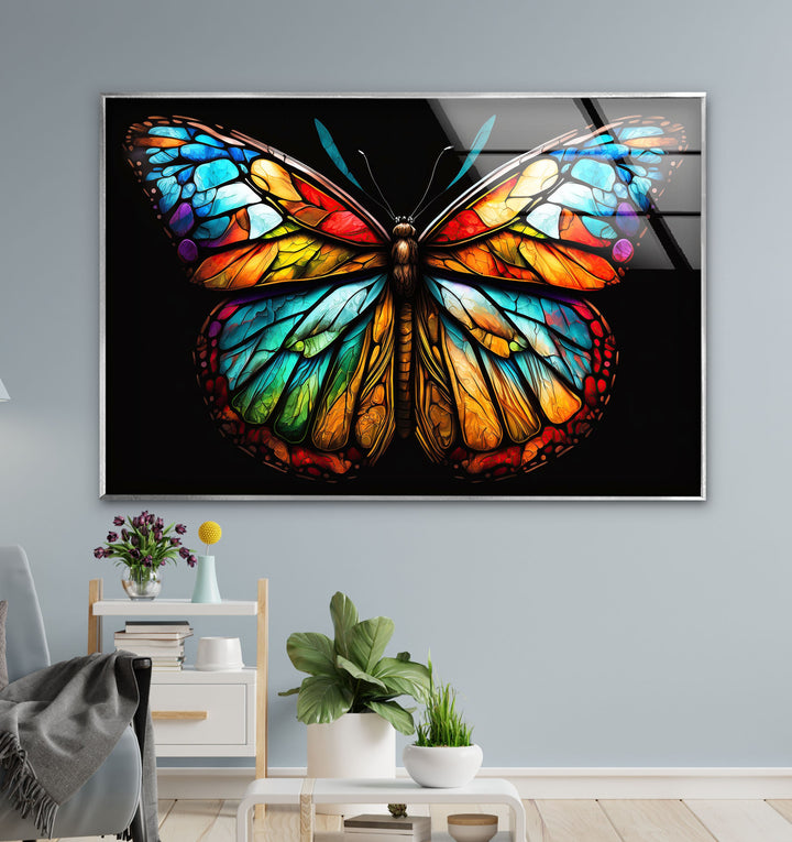 Colored Butterfly Glass Wall Art large glass photo prints, glass wall photos