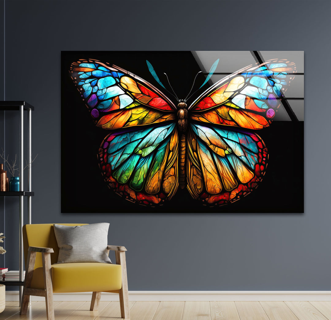 Colored Butterfly Glass Wall Art picture on glass wall art, photos printed on glass