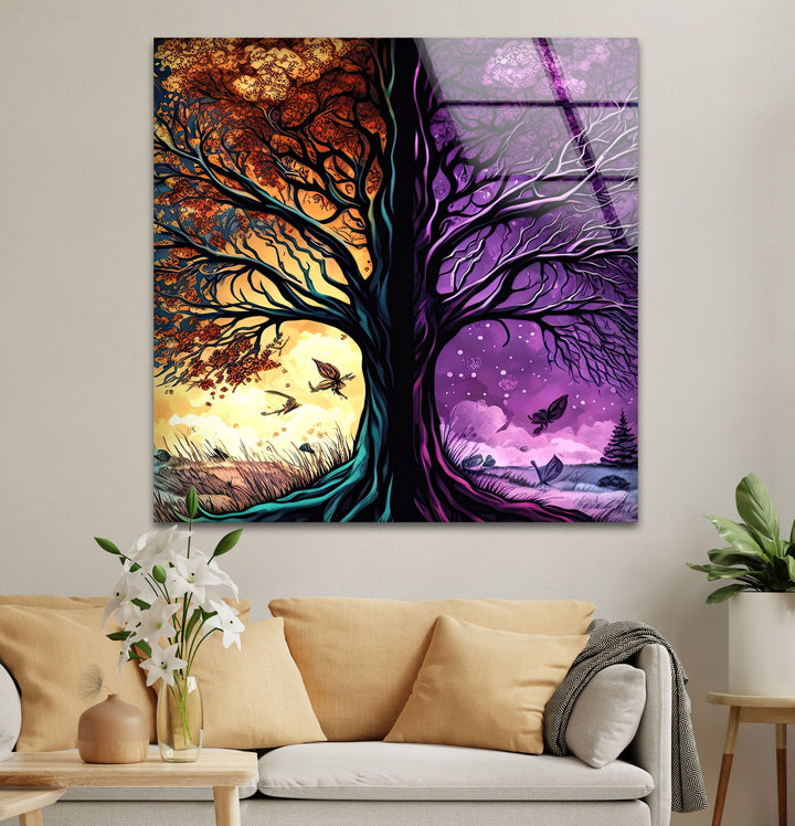 Colorful Tree Art Glass Wall Art photo print on glass, prints on glass wall art